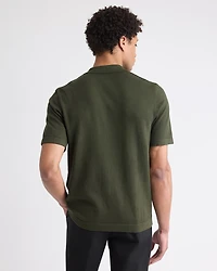 Short-Sleeve Buttoned-Down Textured Sweater with Shirt Collar