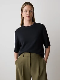 Wool-Blend Short-Sleeve Crew-Neck Sweater