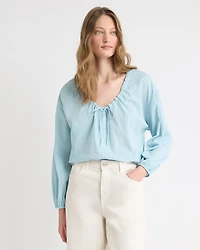 Blouse en Gaze à Manches Longues et Col U