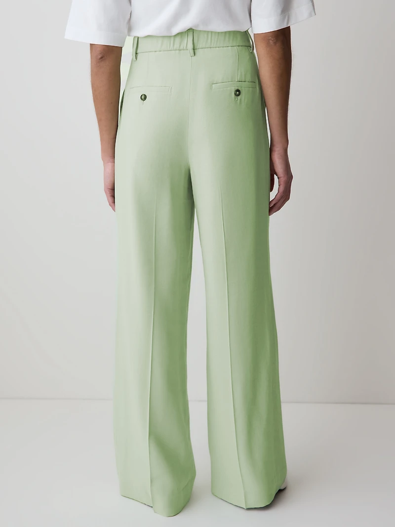 Pantalon à Jambe Large et Taille Haute Élastique au Dos