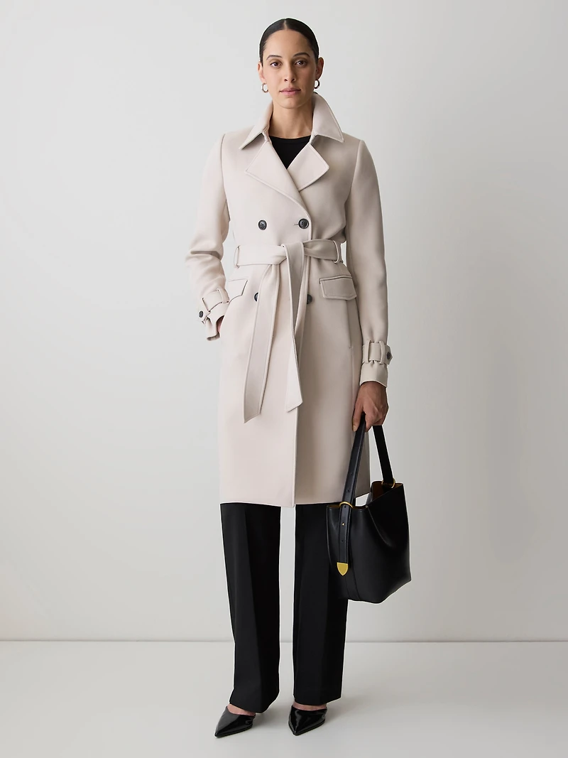 Manteau Trench en Sergé à Boutonnage Double avec Ceinture