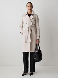 Manteau Trench en Sergé à Boutonnage Double avec Ceinture