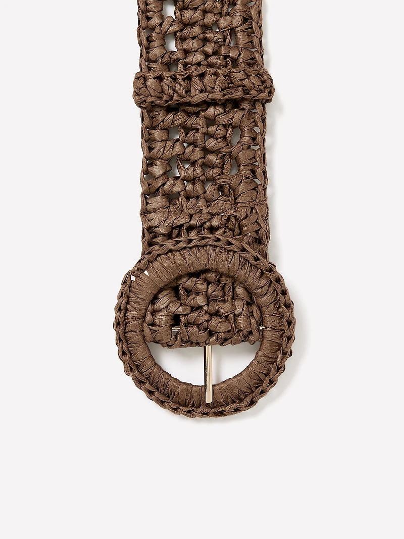 Ceinture en Raphia Non Extensible avec Boucle Ronde