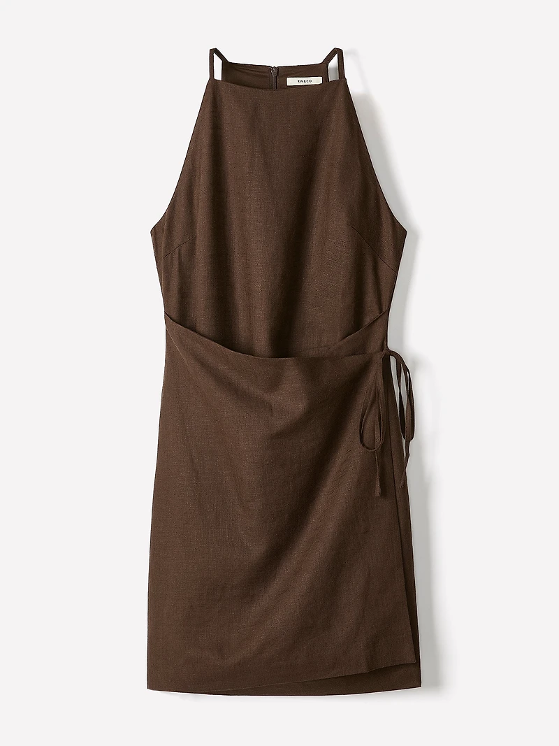 Sleeveless Boat-Neck Linen-Blend Midi Dress