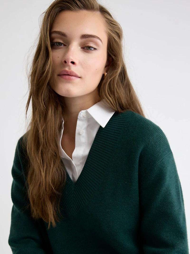 Robe Courte à Manches Longues et Col V