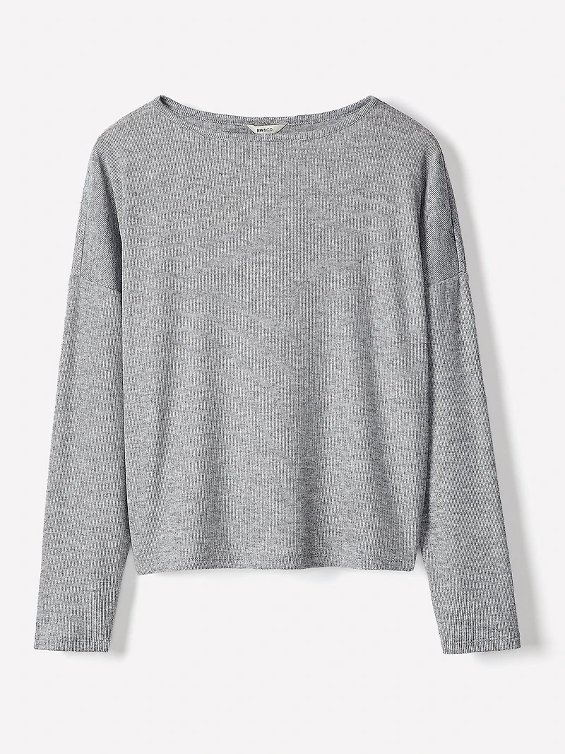 Haut Côtelé à Manches Longues et Col Rond