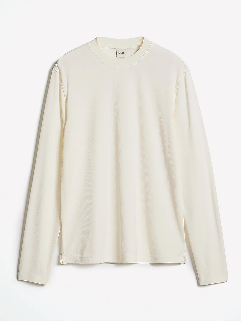 T-Shirt Gaufré à Manches Longues et Col Rond