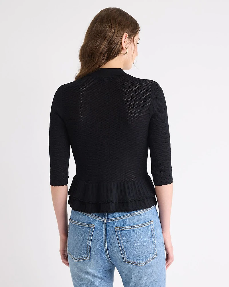 Cardigan à Col Polo et Ourlet Volants