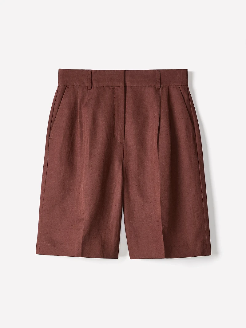 Bermuda en Mélange de Lin à Taille Haute