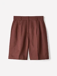 Bermuda en Mélange de Lin à Taille Haute