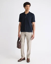 Short-Sleeve Buttoned-Down Textured Sweater with Shirt Collar