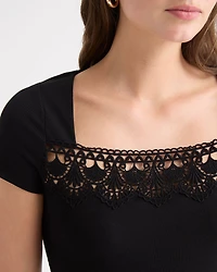 Short-Sleeve Square-Neck Ribbed Top