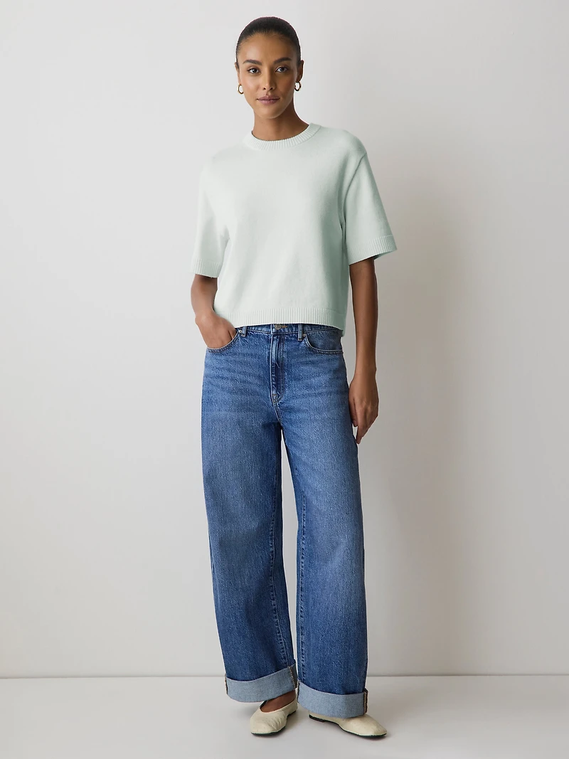 Wool-Blend Short-Sleeve Crew-Neck Sweater