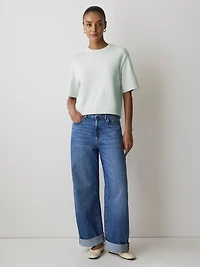 Wool-Blend Short-Sleeve Crew-Neck Sweater