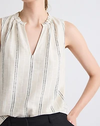 Striped Sleeveless V-Neck Linen-Blend Blouse