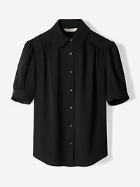 Silky Crepe Short-Sleeve Buttoned-Down Blouse