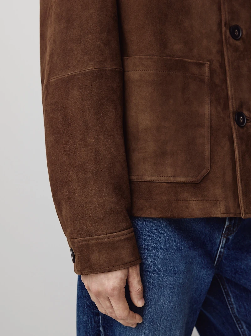 Suede Jacket with Shirt Collar
