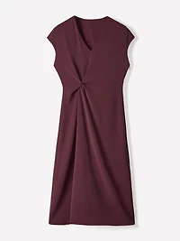 Extended-Sleeve V-Neck Twill Midi Dress