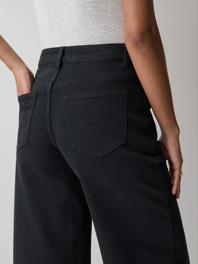 Jeans Court à Taille Haute et Jambe Large