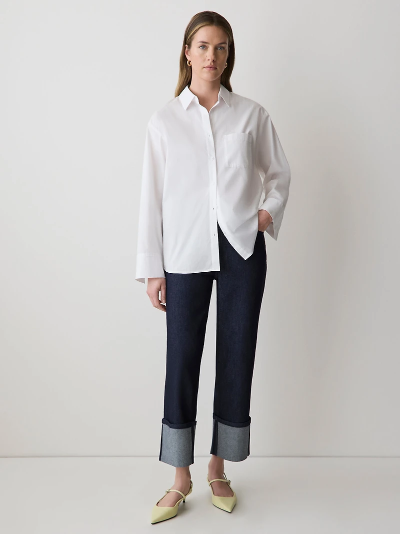 Jeans à Taille Haute et Jambe Droite Ourlets Roulés