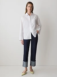 Jeans à Taille Haute et Jambe Droite Ourlets Roulés