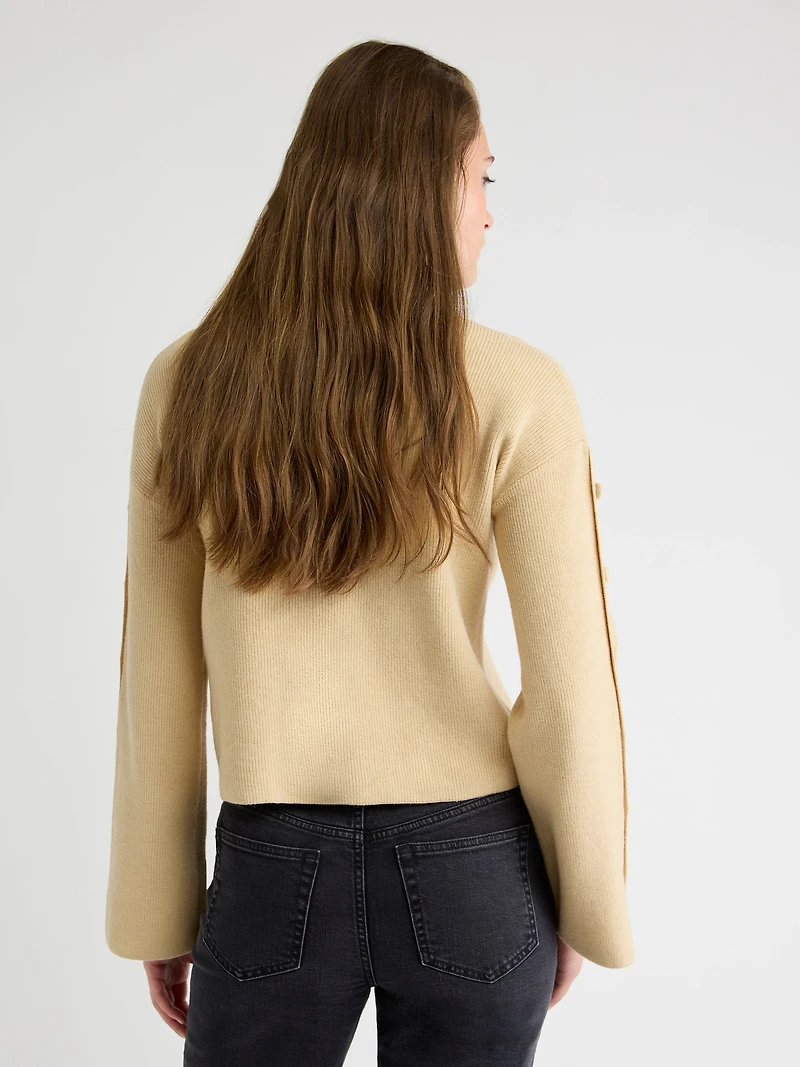 Pull à Manches Longues avec Boutons et Col Montant