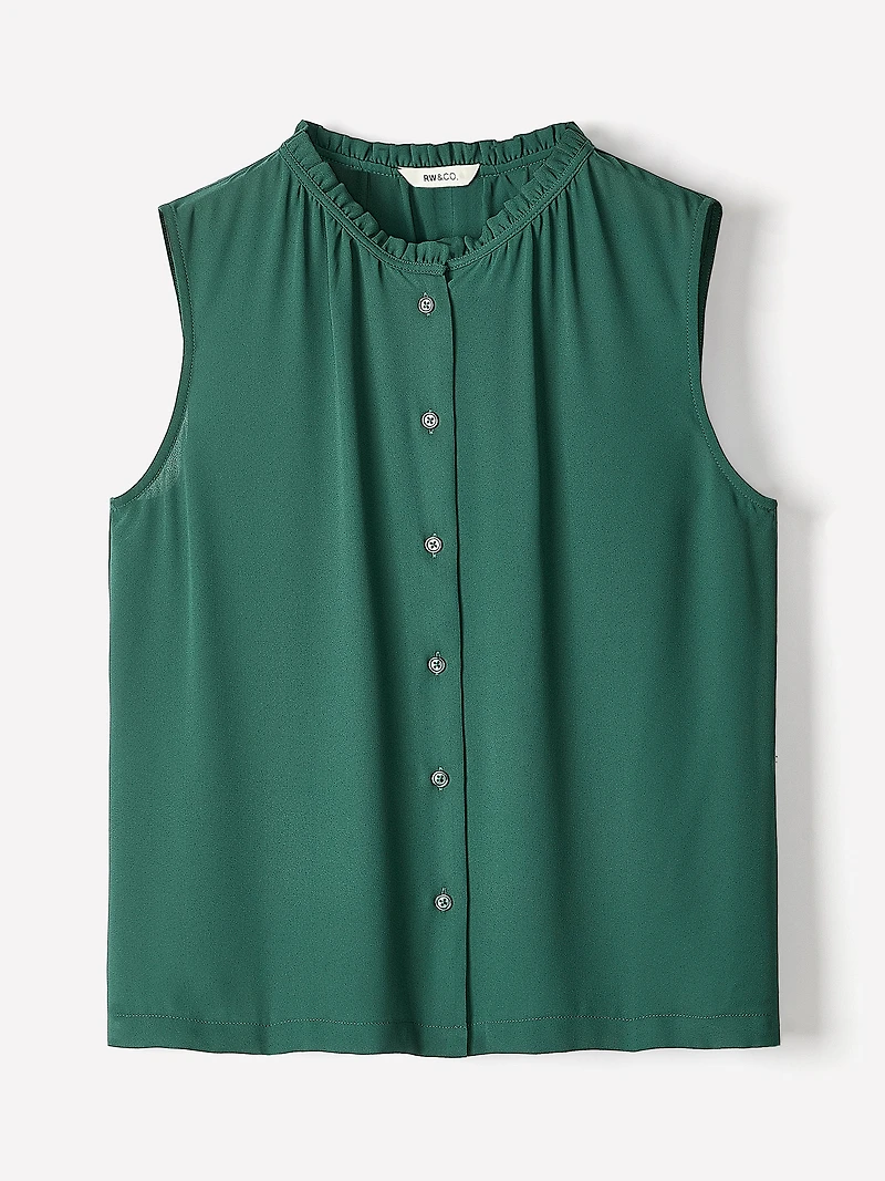 Blouse Boutonnée Sans Manches avec Garniture à Volants