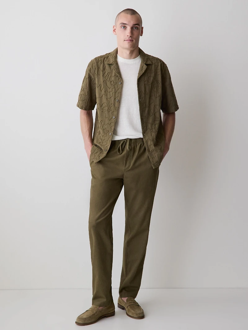 Linen-Blend Pants with Elastic Waistband and Drawstring
