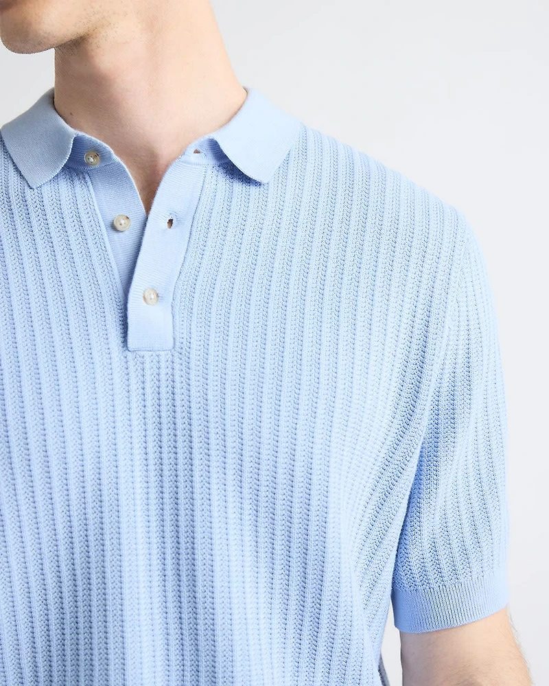 Short-Sleeve Textured Polo Sweater