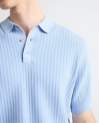 Short-Sleeve Textured Polo Sweater