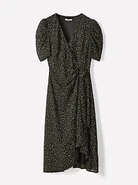 Short-Sleeve Chiffon Midi Dress with Lace Trim
