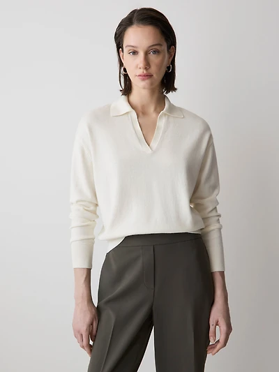 Polo à Manches Longues en Mélange de Laine