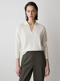 Polo à Manches Longues en Mélange de Laine