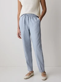Pantalon Jogger en Lin à Taille Mi-Haute et Jambe Fuselée