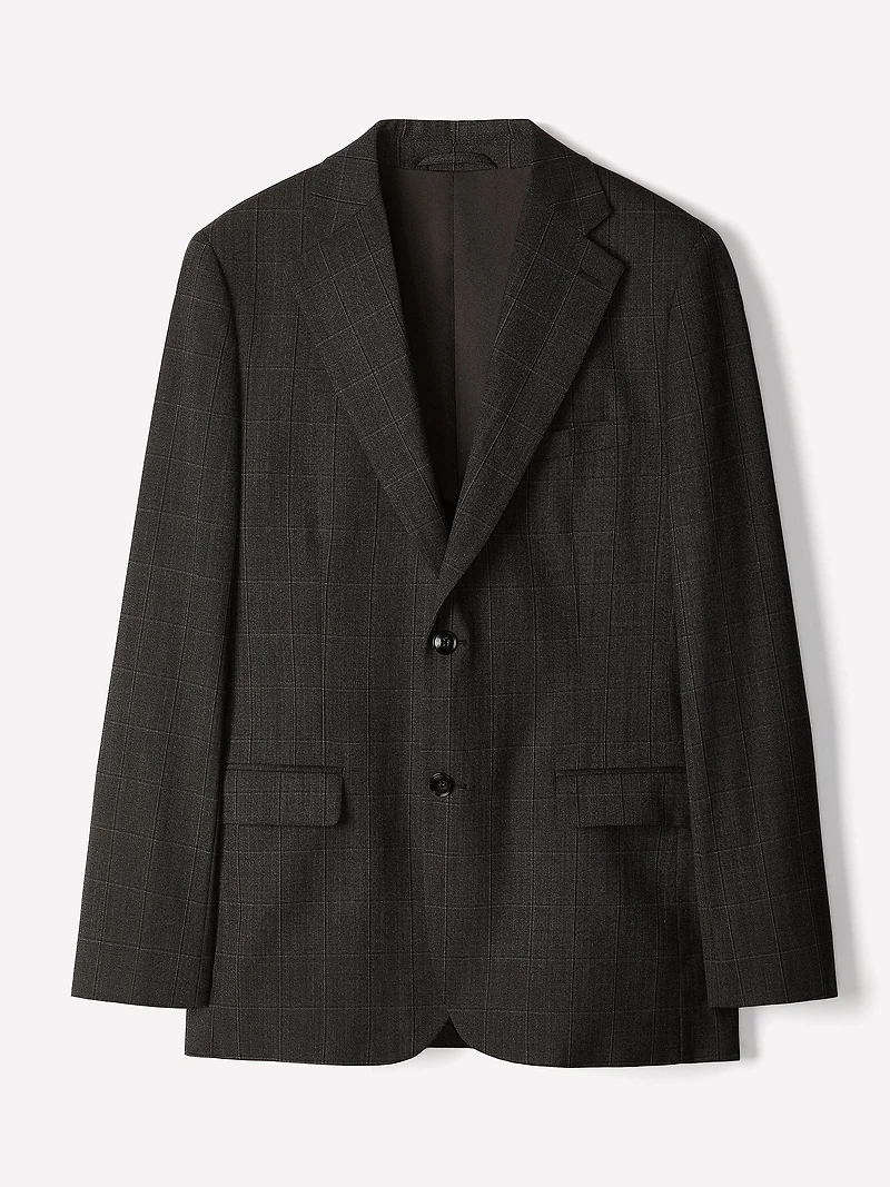 Slim-Fit Checkered Grey Wool Suit Blazer