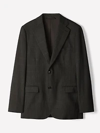 Slim-Fit Checkered Grey Wool Suit Blazer