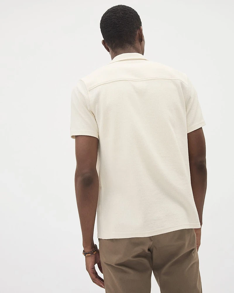 Slim-Fit Short-Sleeve Knit Shirt with Camp Collar