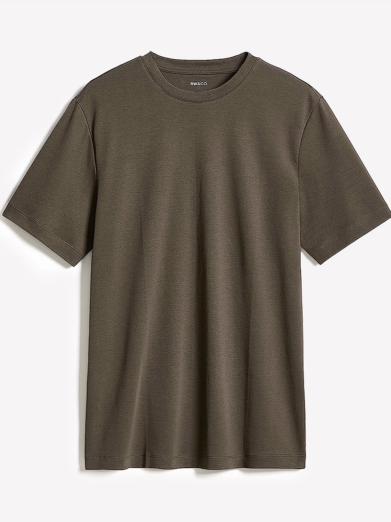 T-Shirt Uni à Col Rond en Coton Interlock