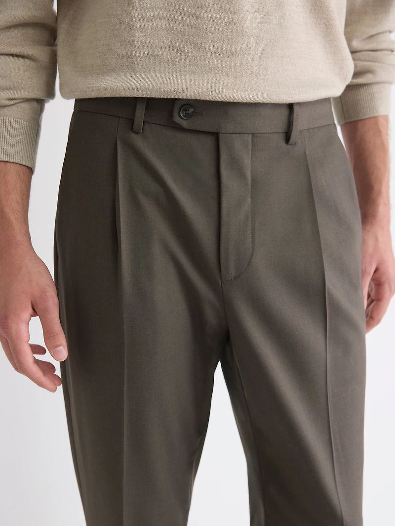 Wool-Blend Tapered-Leg Pleated Dress Pant