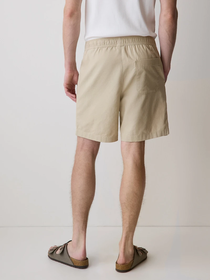 Short en Mélange de Lin à Taille Élastique