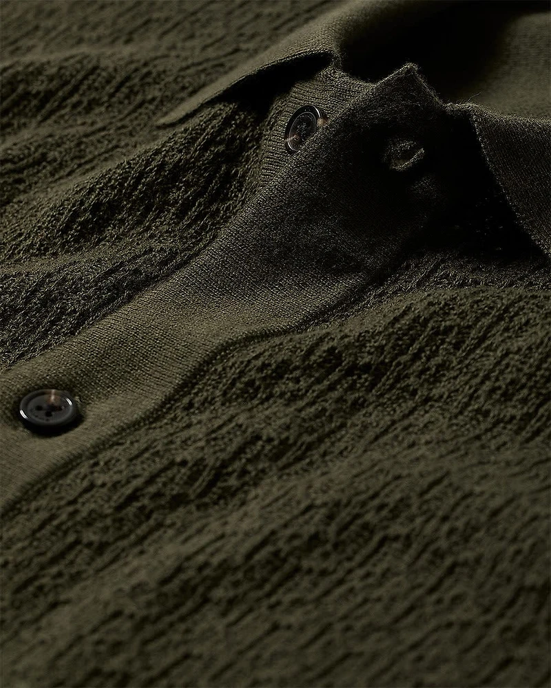 Pull Texturé à Boutonner Manches Courtes et Col Chemisier