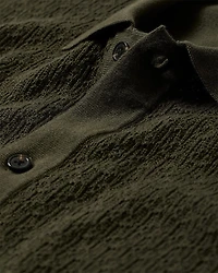 Pull Texturé à Boutonner Manches Courtes et Col Chemisier