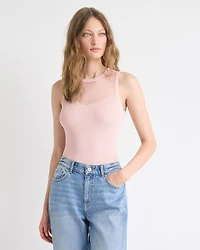 Crew-Neck Ribbed Cami with Sheer Yoke