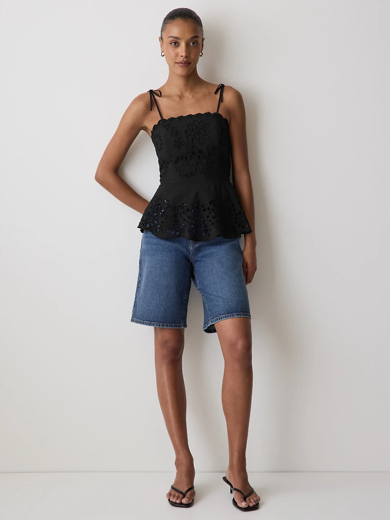 Sleeveless Peplum Blouse with Embroideries