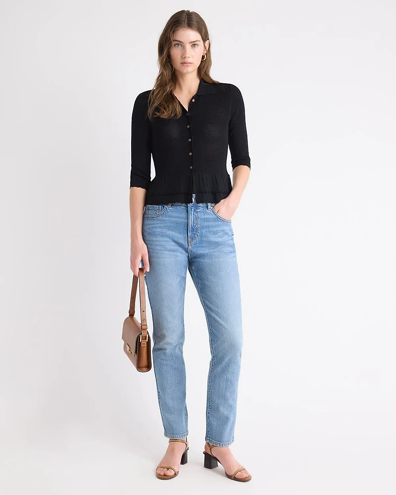 Cardigan à Col Polo et Ourlet Volants