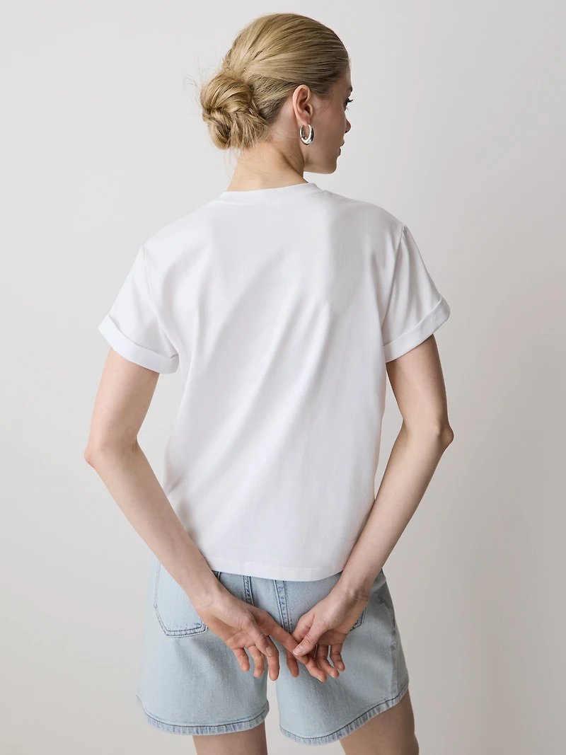 T-Shirt à Manches Courtes et Col Rond en Coton Biologique