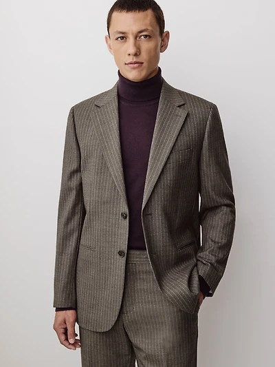 Tailored-Fit Striped Brown Wool Suit Blazer