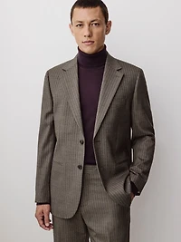 Tailored-Fit Striped Brown Wool Suit Blazer