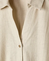 Blouse en Mélange de Lin à Manches Courtes et Col Chemisier