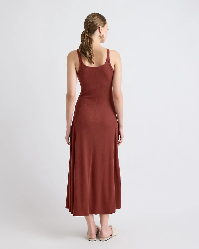 Sleeveless Square-Neck Ribbed Midi Dress